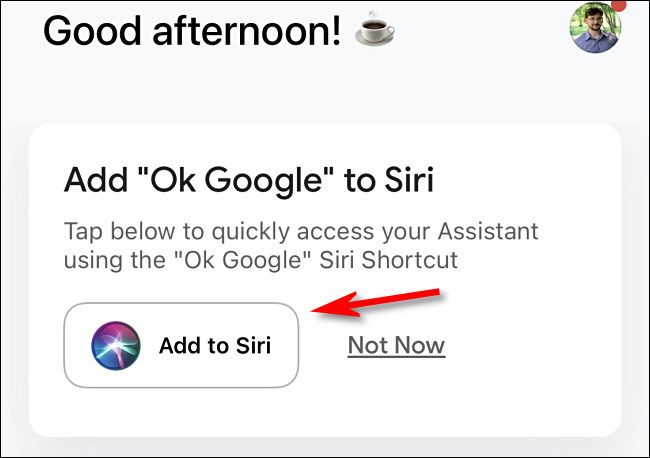Раздел с предложением добавить Ok Google в Siri