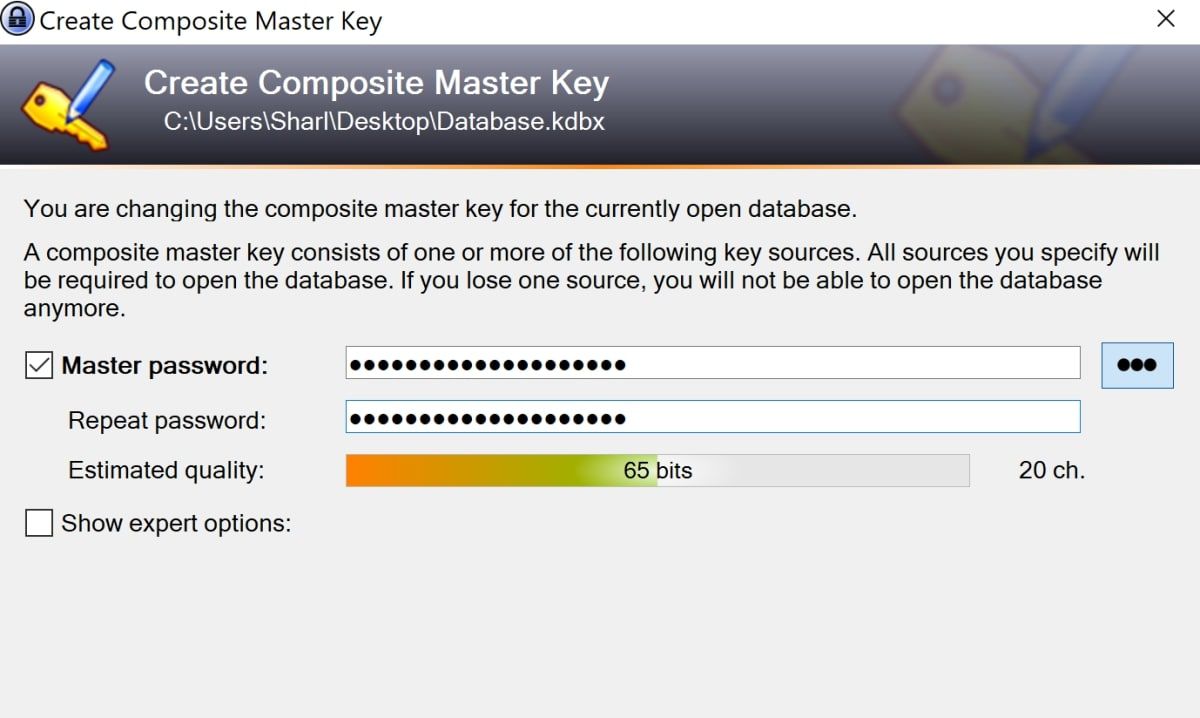 Ввод нового мастер-пароля