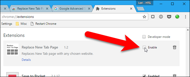 Отключение расширения в Chrome