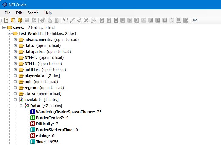 A screenshot of NBT Editor showing a Minecraft save file loaded.