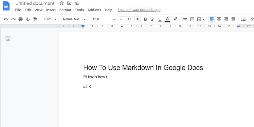 Скриншот примеров синтаксиса Markdown в Google Docs.