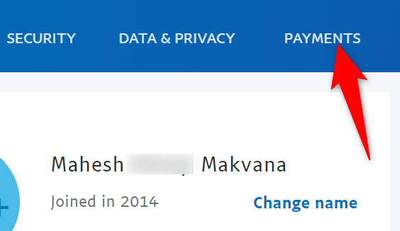 Перейдите на вкладку «Платежи» в настройках PayPal.