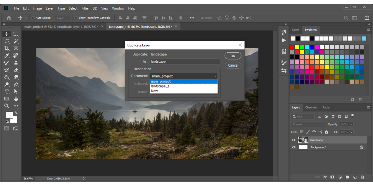Окно дублирования слоя в Photoshop