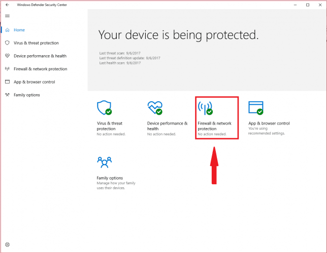 Настройки сети и брандмауэра в Windows 10