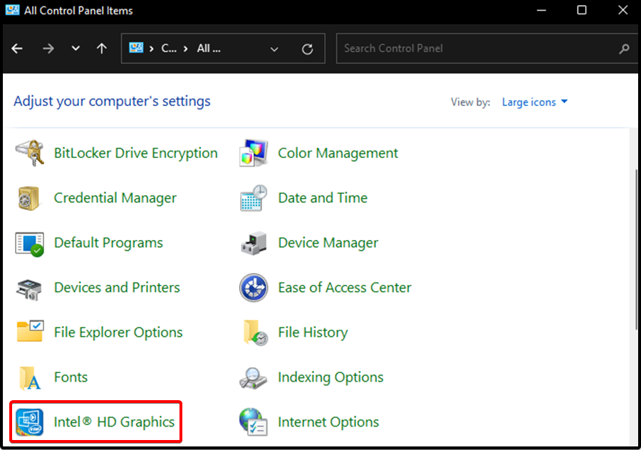 Панель Intel HD Graphics