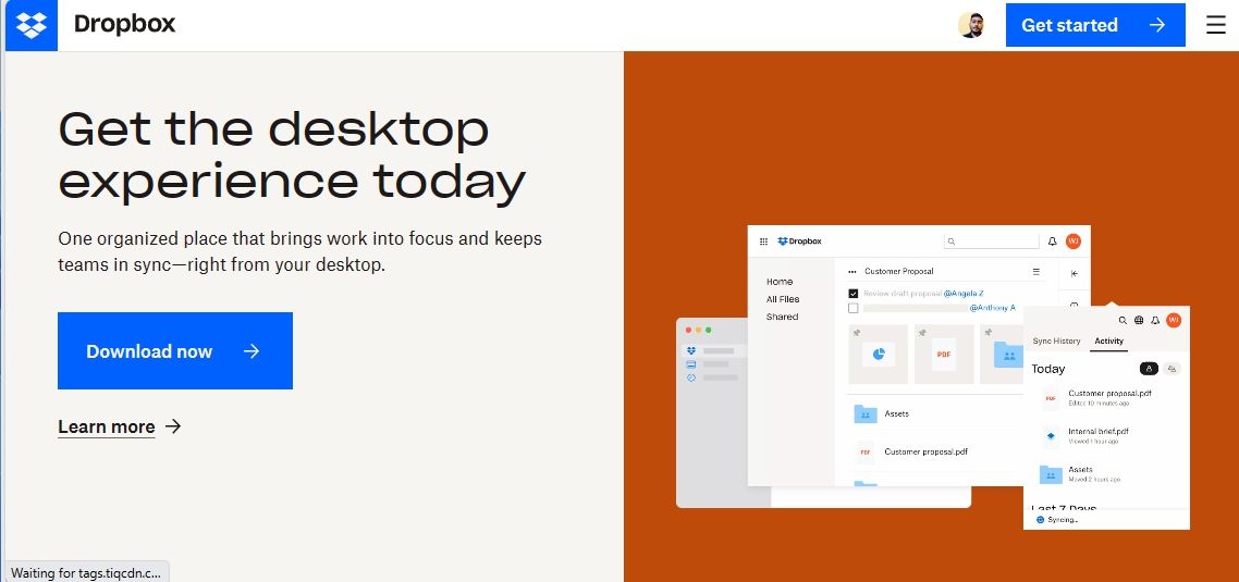 Страница загрузки Dropbox на официальном сайте