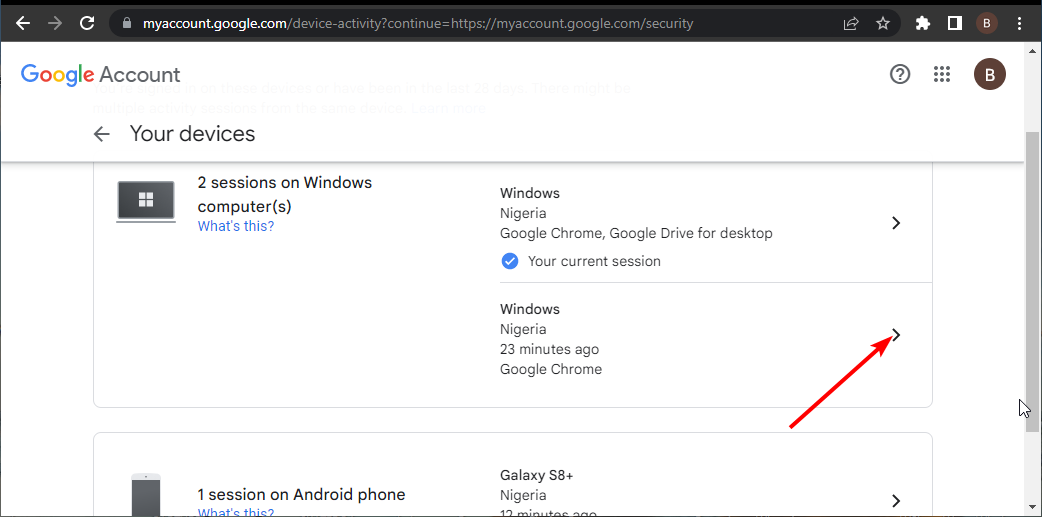 Стрелка раскрытия списка устройства