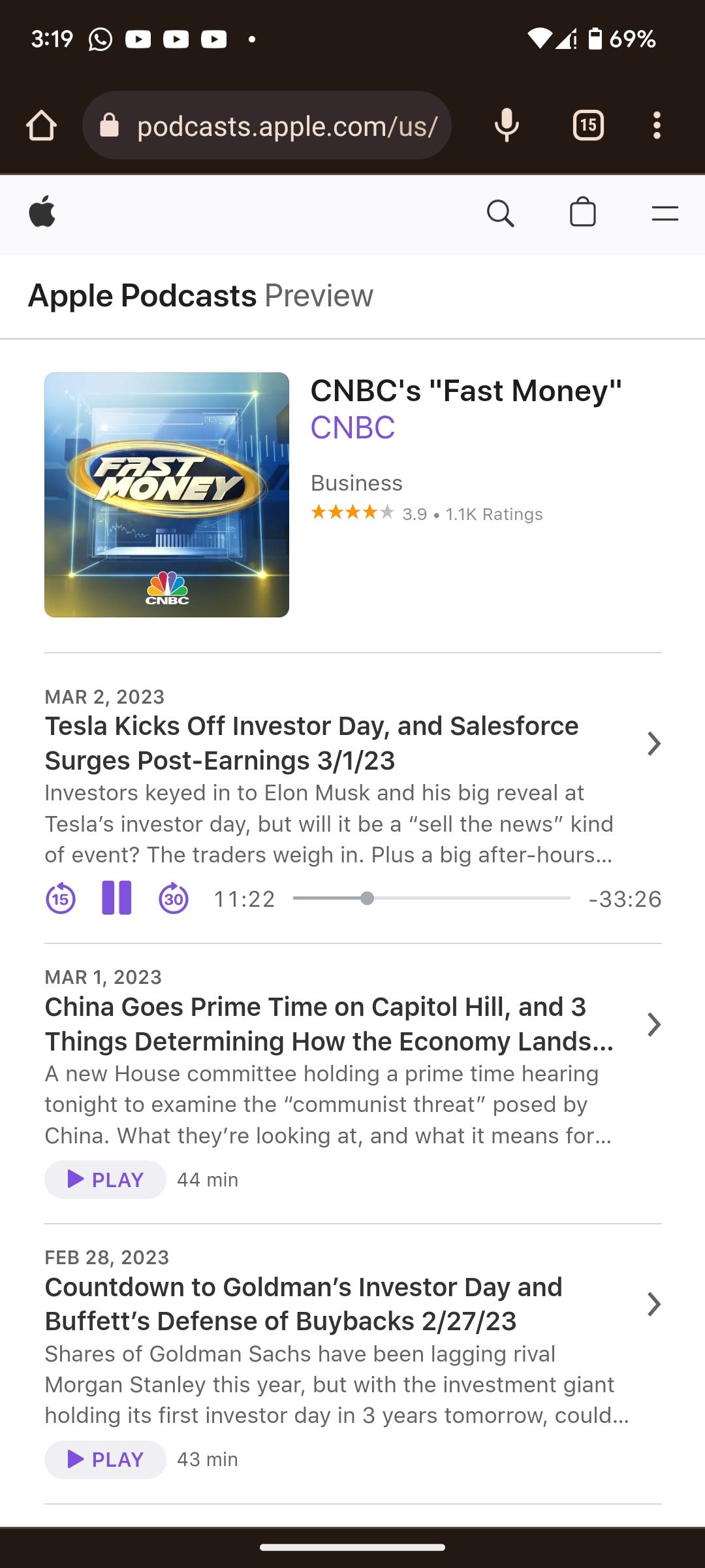 проигрывание шоу Apple Podcasts в вебе на Android