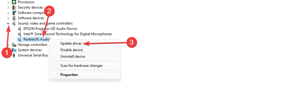 Обновление драйвера Realtek в Диспетчере устройств