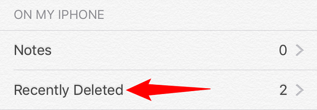 Папка «Недавно удалённые» в приложении Заметки