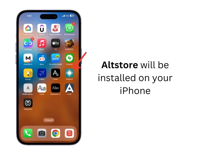 AltStore появляется на рабочем столе iPhone после установки