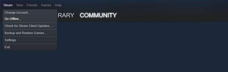 Кнопка Перейти в офлайн в Steam