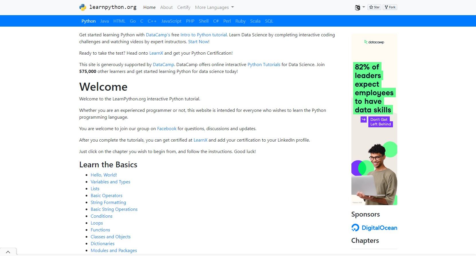 Интерфейс LearnPython.org: интерактивные уроки по Python
