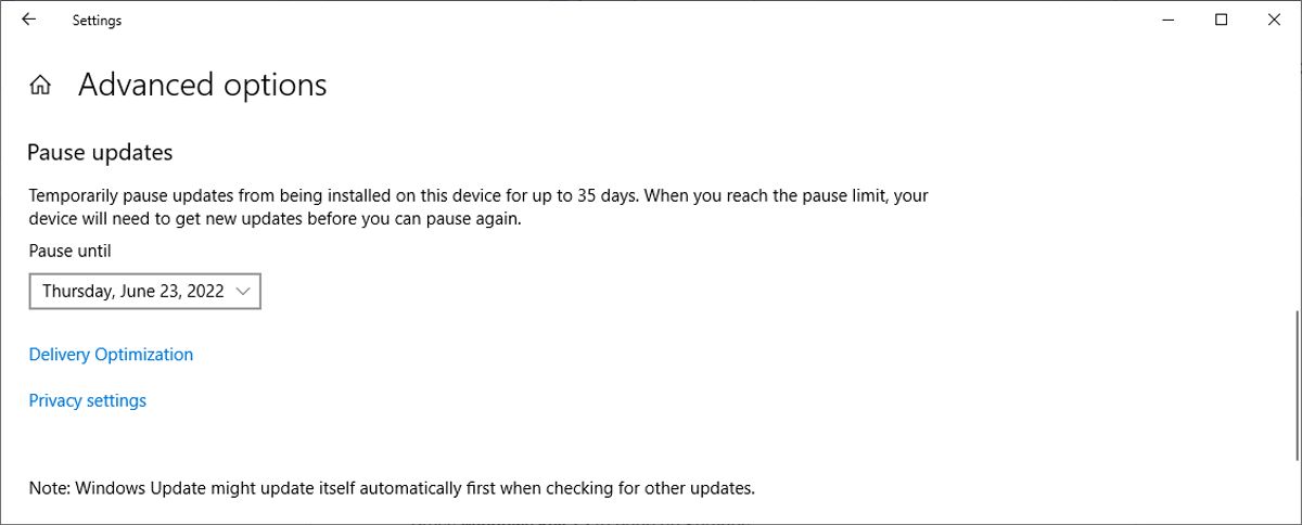 Пауза обновлений Windows