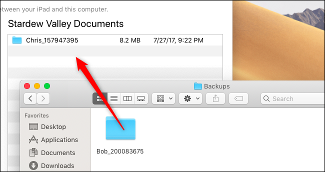 iTunes File Sharing: перетаскивание папки персонажа
