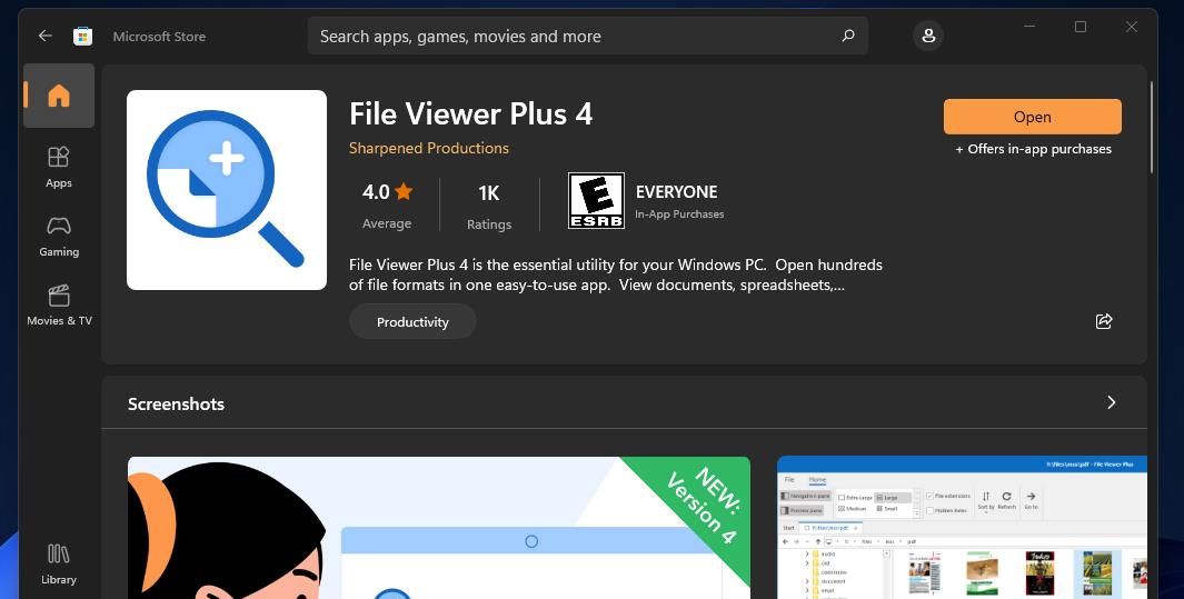 Кнопка Open для File Viewer Plus 4