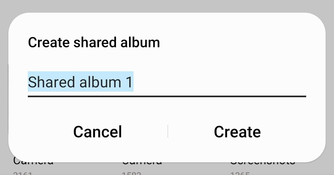 Naming a shared album in Samsung Gallery