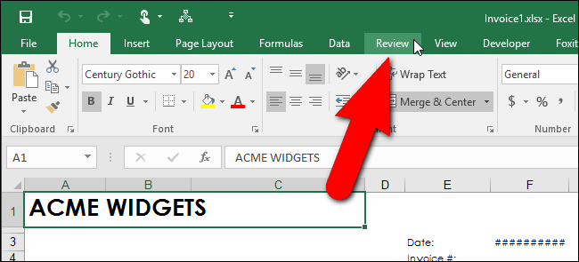 Вкладка «Review» на ленте Excel для запуска проверки орфографии