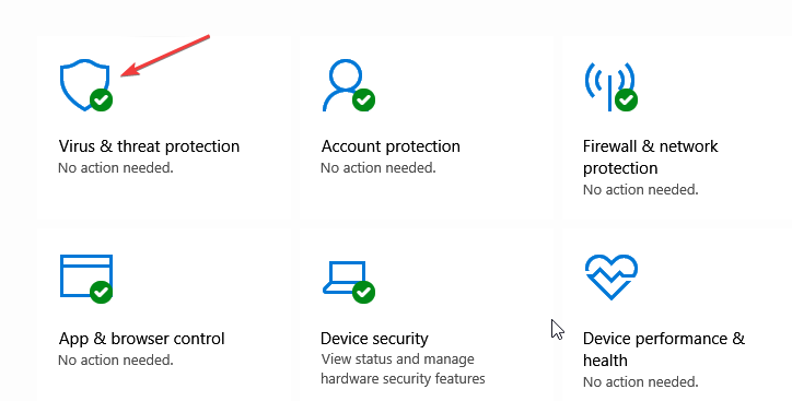 Раздел Защита от вирусов и угроз в приложении Безопасность Windows