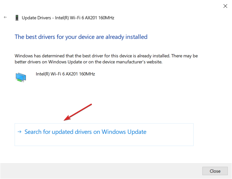 Переход в Центр обновления Windows для драйверов