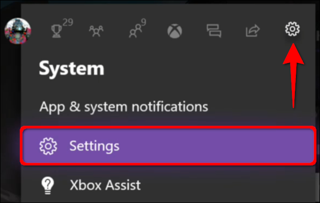 Открытие системных настроек Xbox
