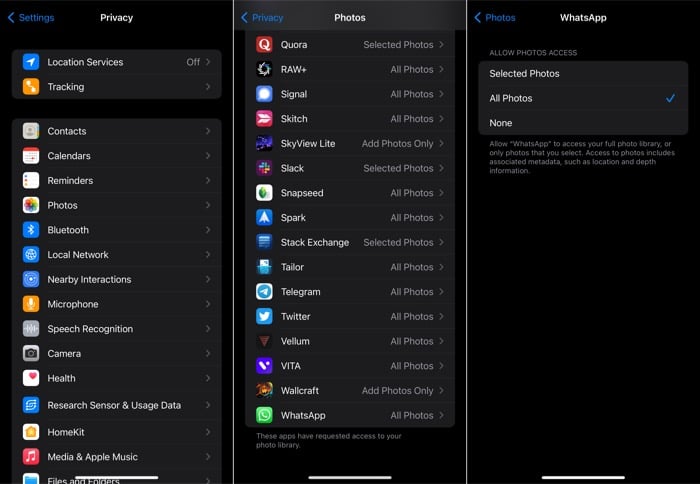 Инструкция как дать разрешение на доступ к Фото для WhatsApp на iPhone