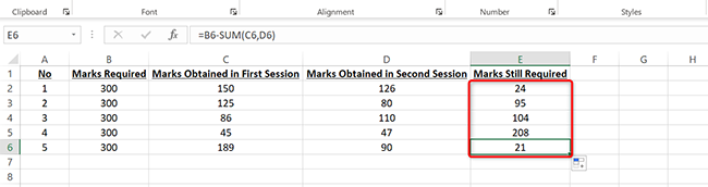 Drag the E2 cell downwards in Excel.