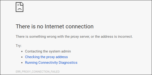 Экран ошибки ERR_PROXY_CONNECTION_FAILED при недоступном прокси