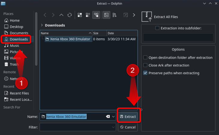 Extract the Xenia archive inside the folder you've created in the Downloads folder