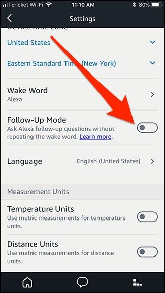 Переключатель Follow-Up Mode включён