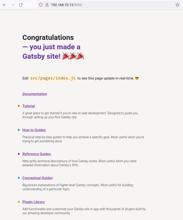 Стандартная стартовая страница Gatsby