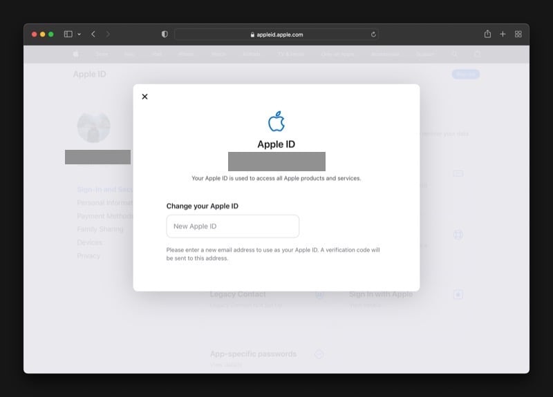Ввод нового Apple ID