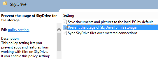 Политика: запрет использования SkyDrive в редакторе групповой политики