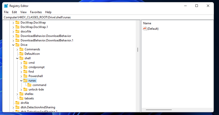 Ключ runas в редакторе реестра