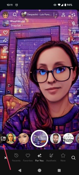 Иконка перехода к фотопленке в интерфейсе камеры Snapchat