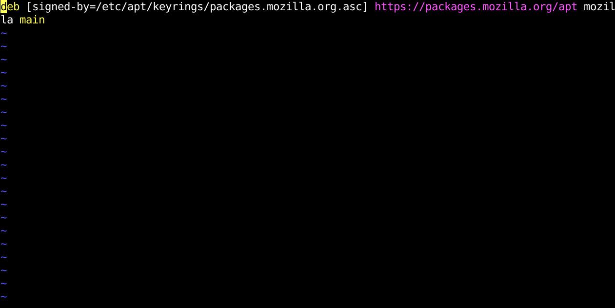 Запись источника apt для Firefox Nightly в Vim