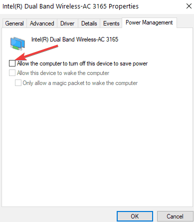 Отключение питания адаптера в диспетчере устройств — вкладка 'Управление питанием'