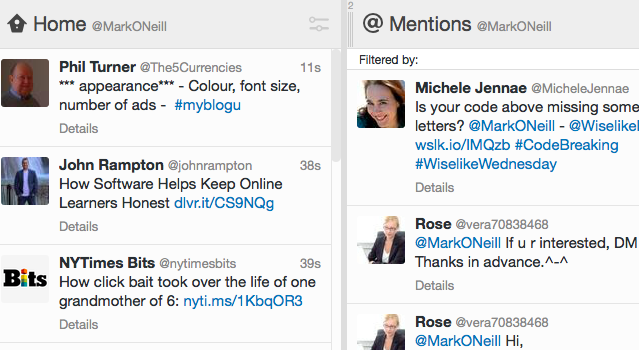 Интерфейс TweetDeck или Hootsuite с колонками