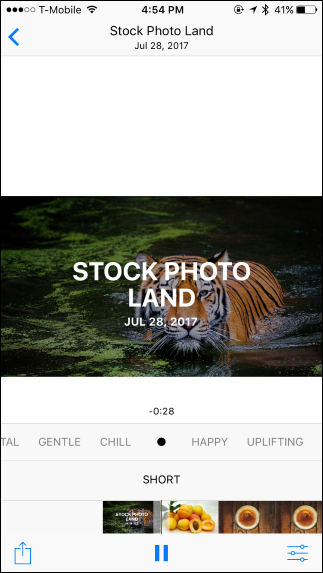 Меню выбора музыкального стиля и длительности ролика