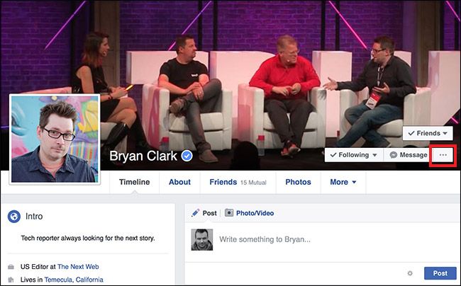 Профиль пользователя: три точки в углу обложки