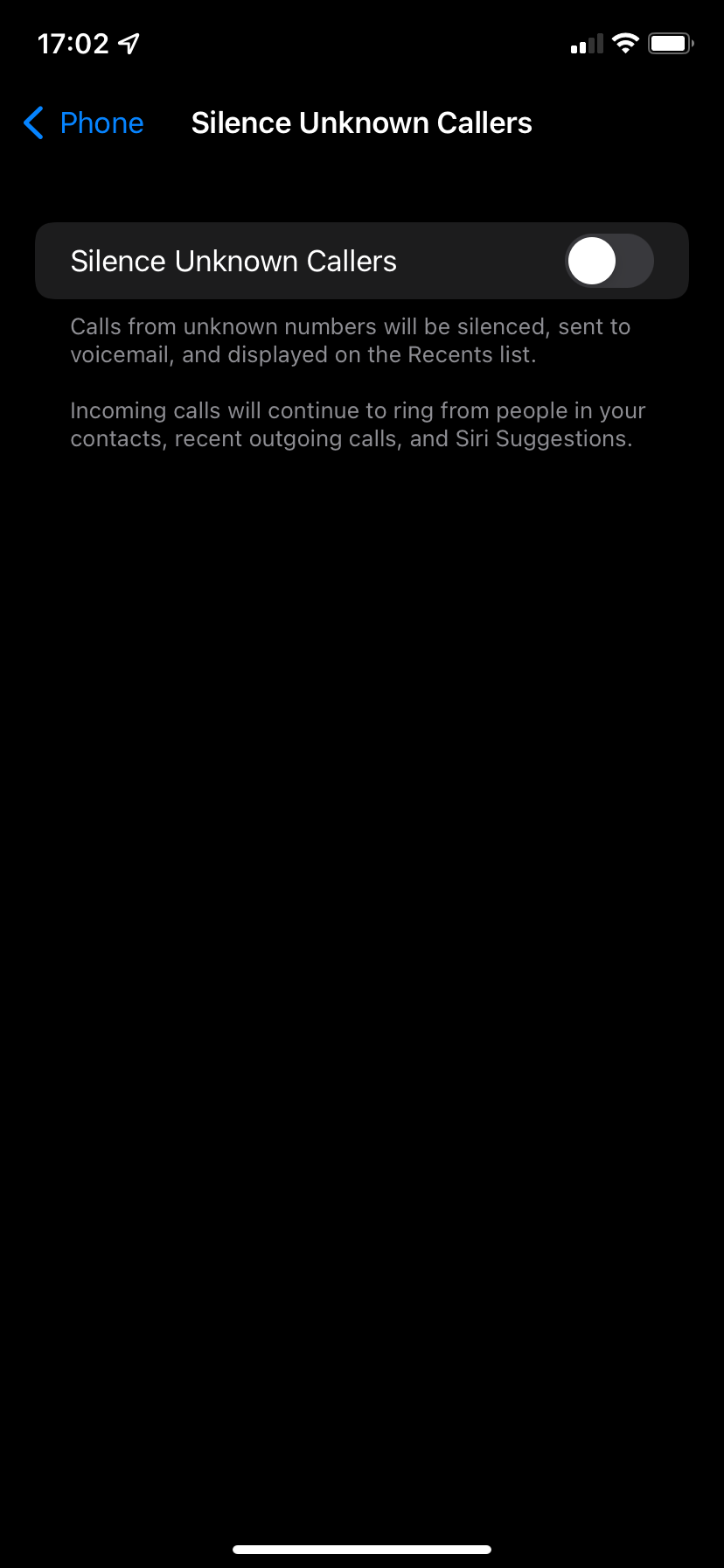 Ползунок отключения неизвестных абонентов