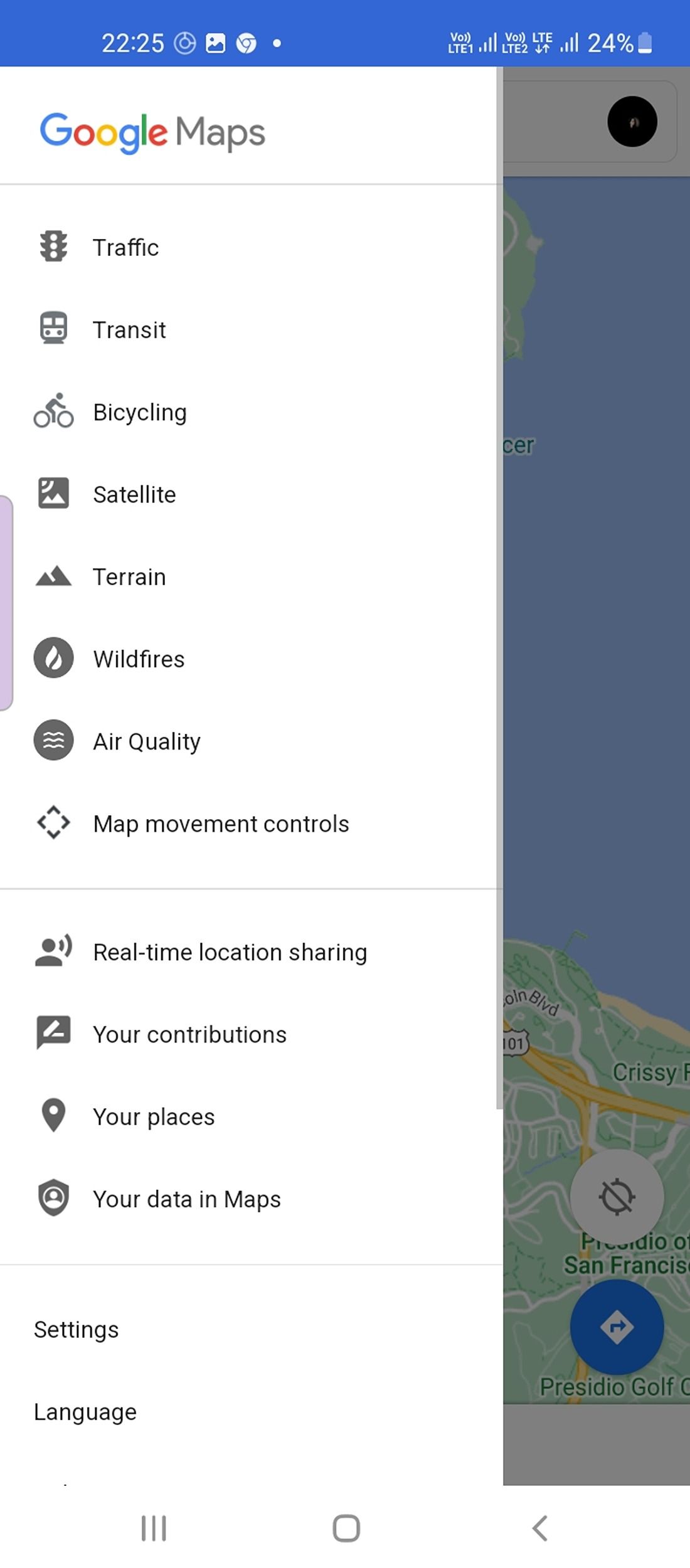 Настройки Google Maps Go