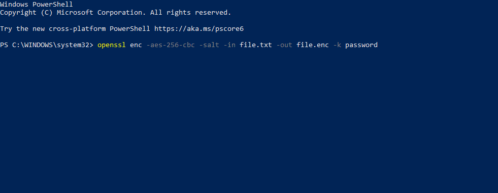 Пример команды OpenSSL для шифрования/дешифрования