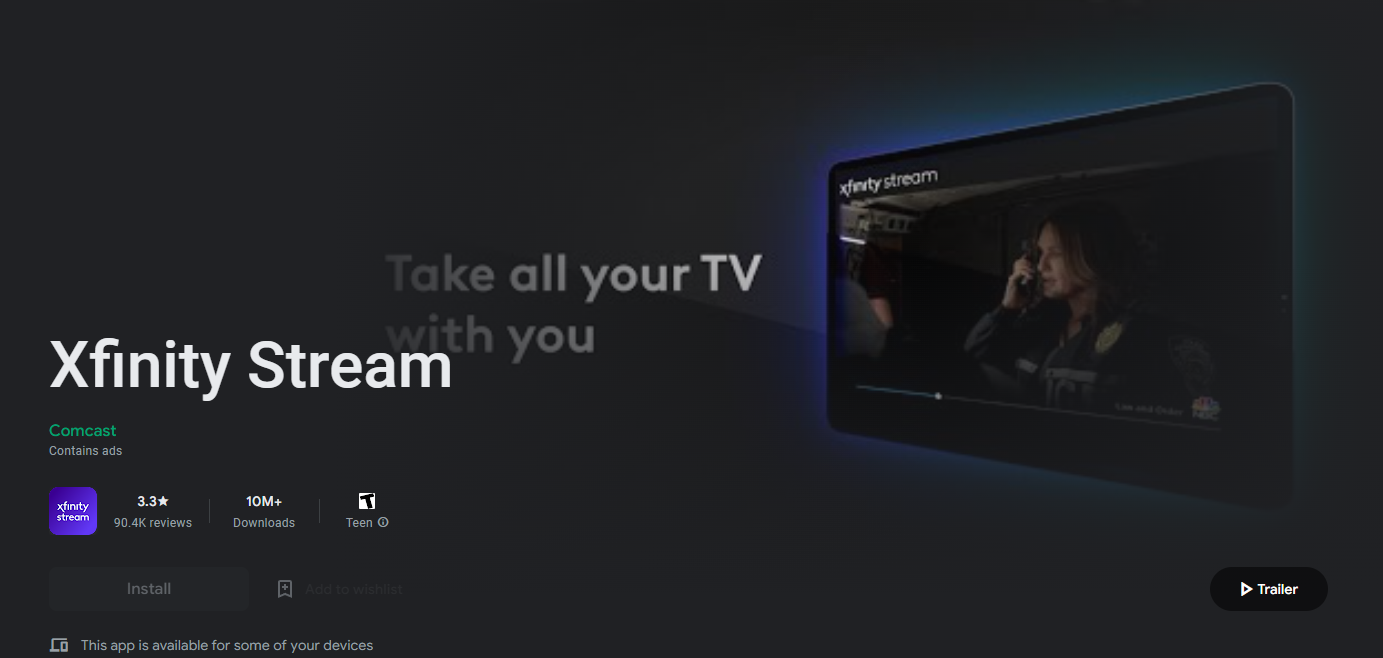 Экран обновления приложения Xfinity в Google Play