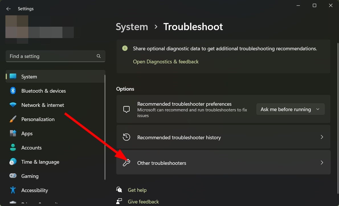 Список доступных средств устранения неполадок в Windows 11