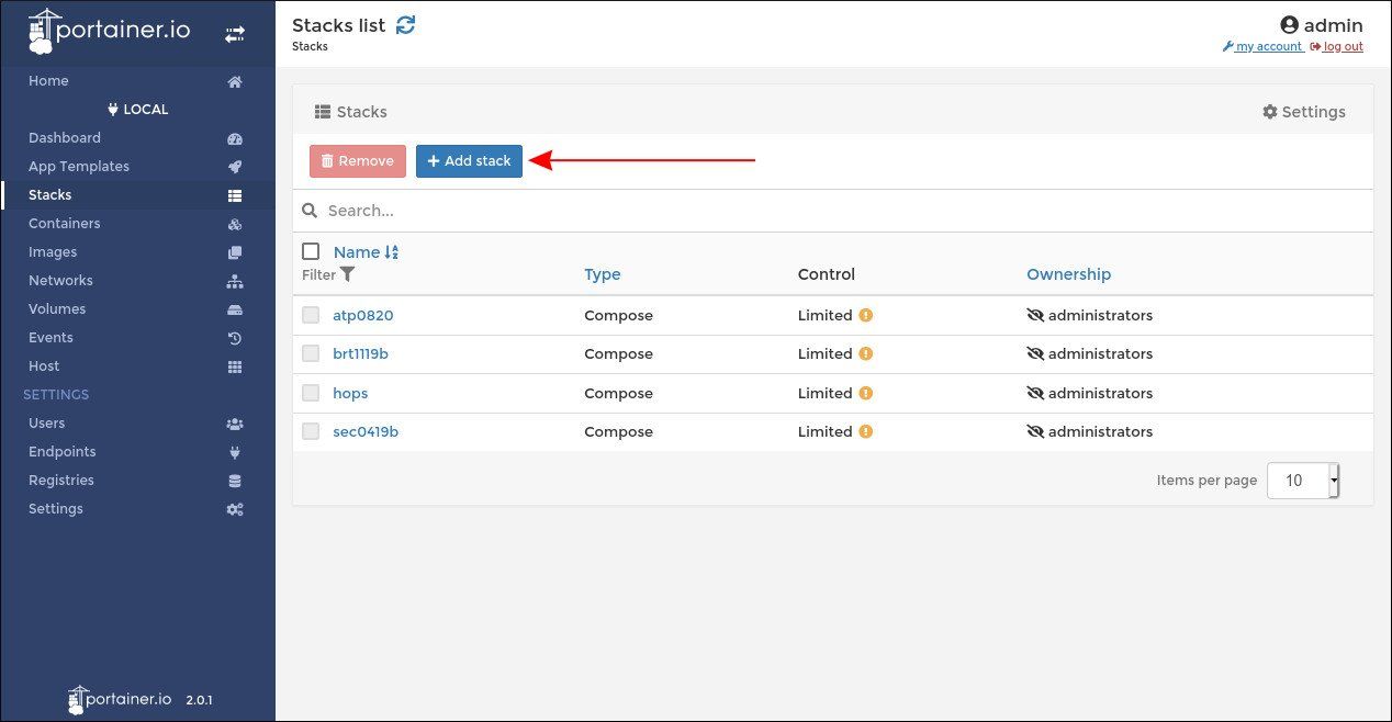 Управление стеками в Portainer