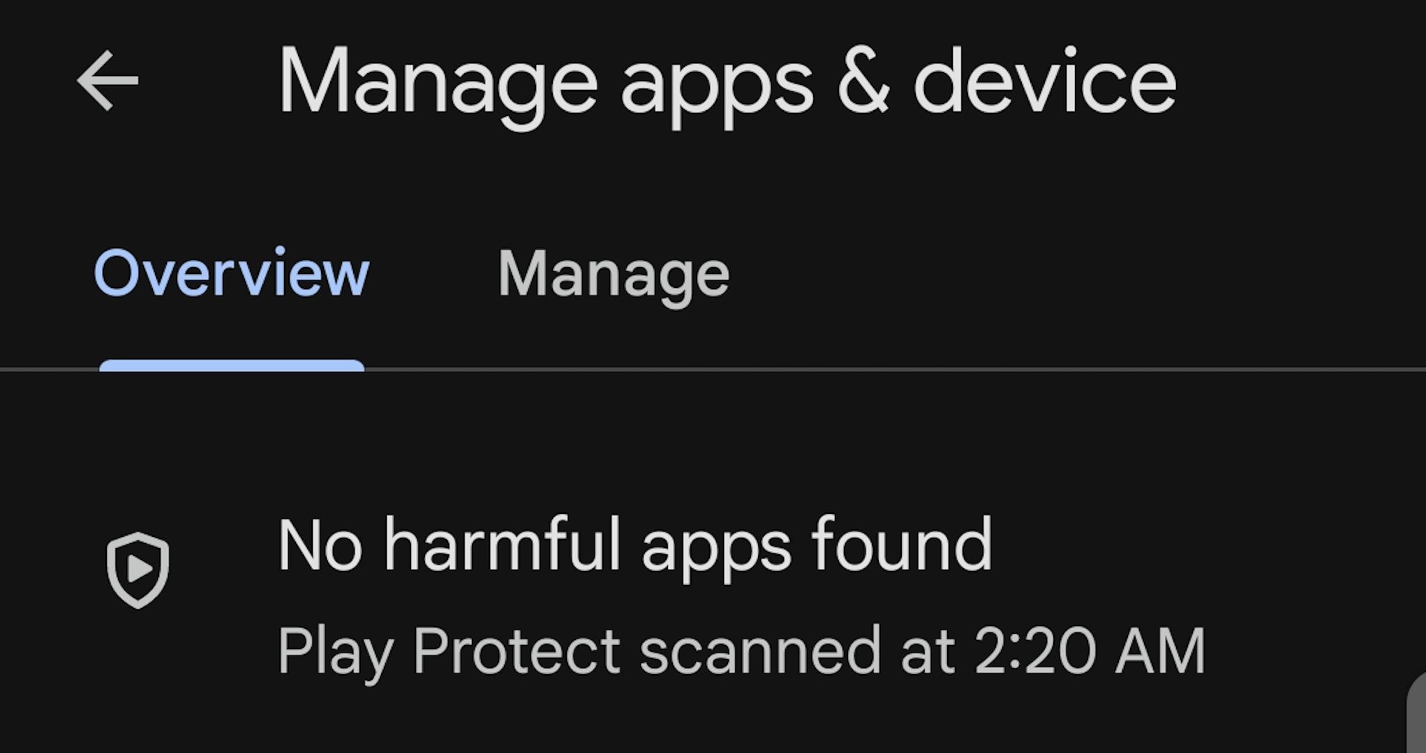Вкладки «Обзор» и «Управление» в Google Play.