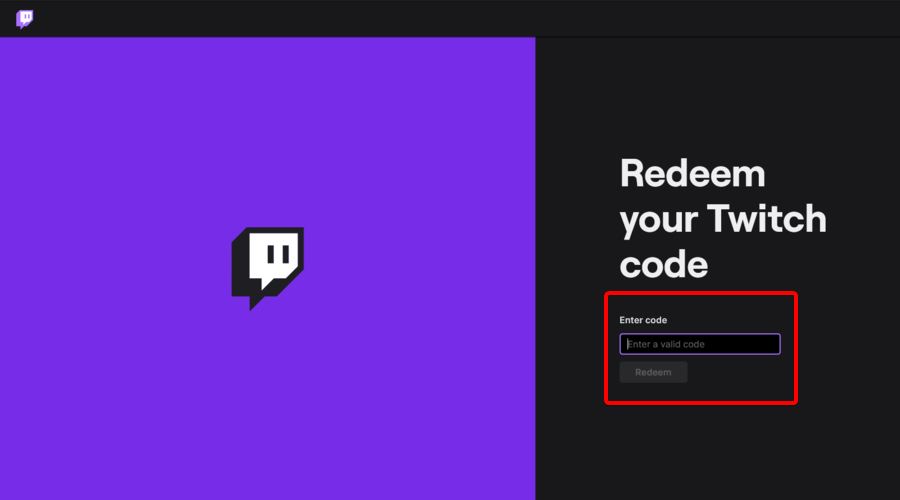 Поле ввода кода подарочной карты Twitch