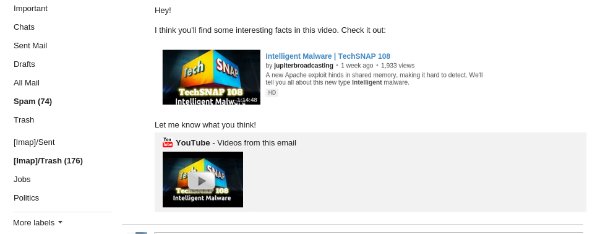 Встроенное видео в письме