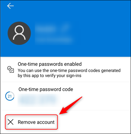 Нажмите 'Удалить аккаунт' в Microsoft Authenticator